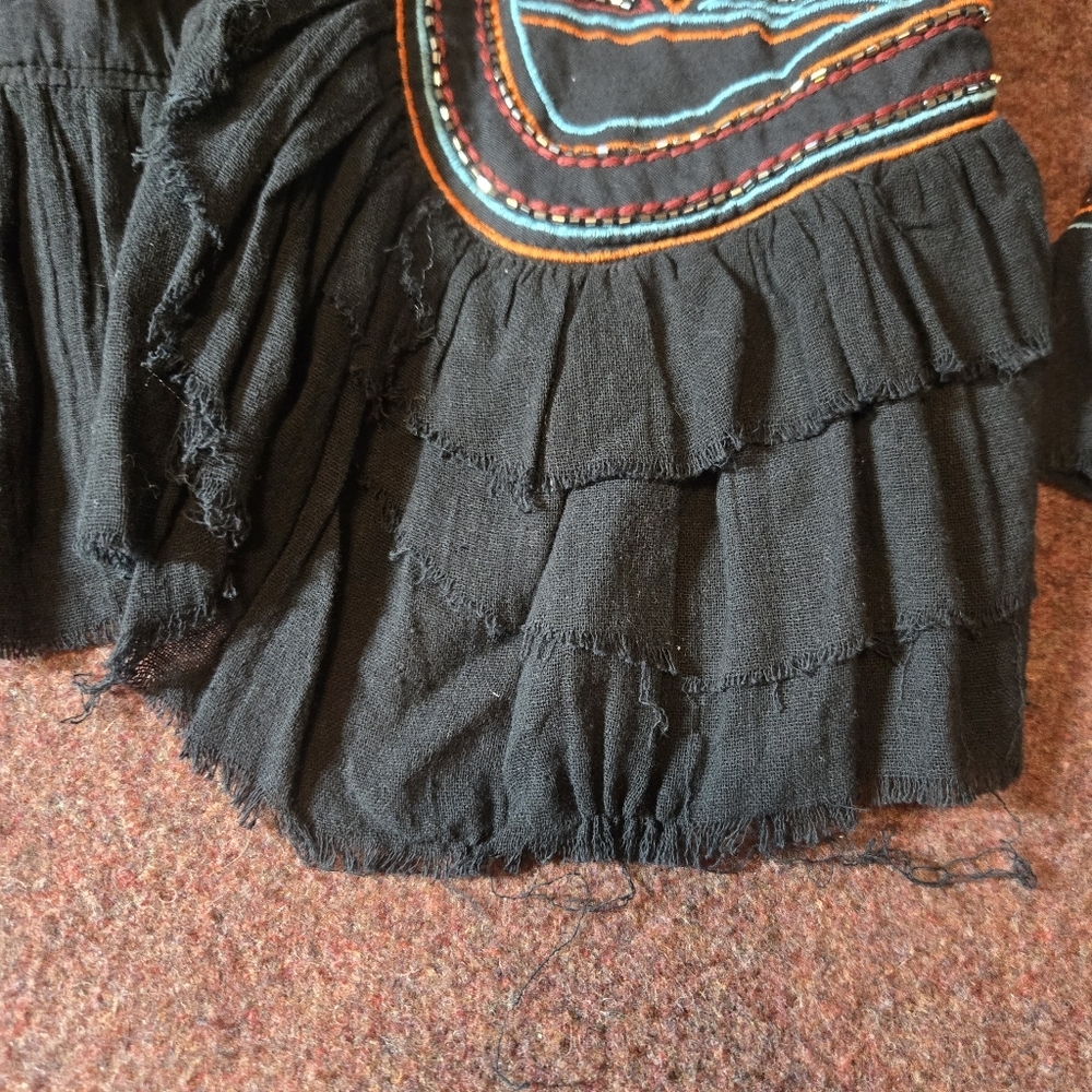 Love Sam Black Embroidered Ruffled Jacket with Blue and Orange Accents - Picture 3 of 12